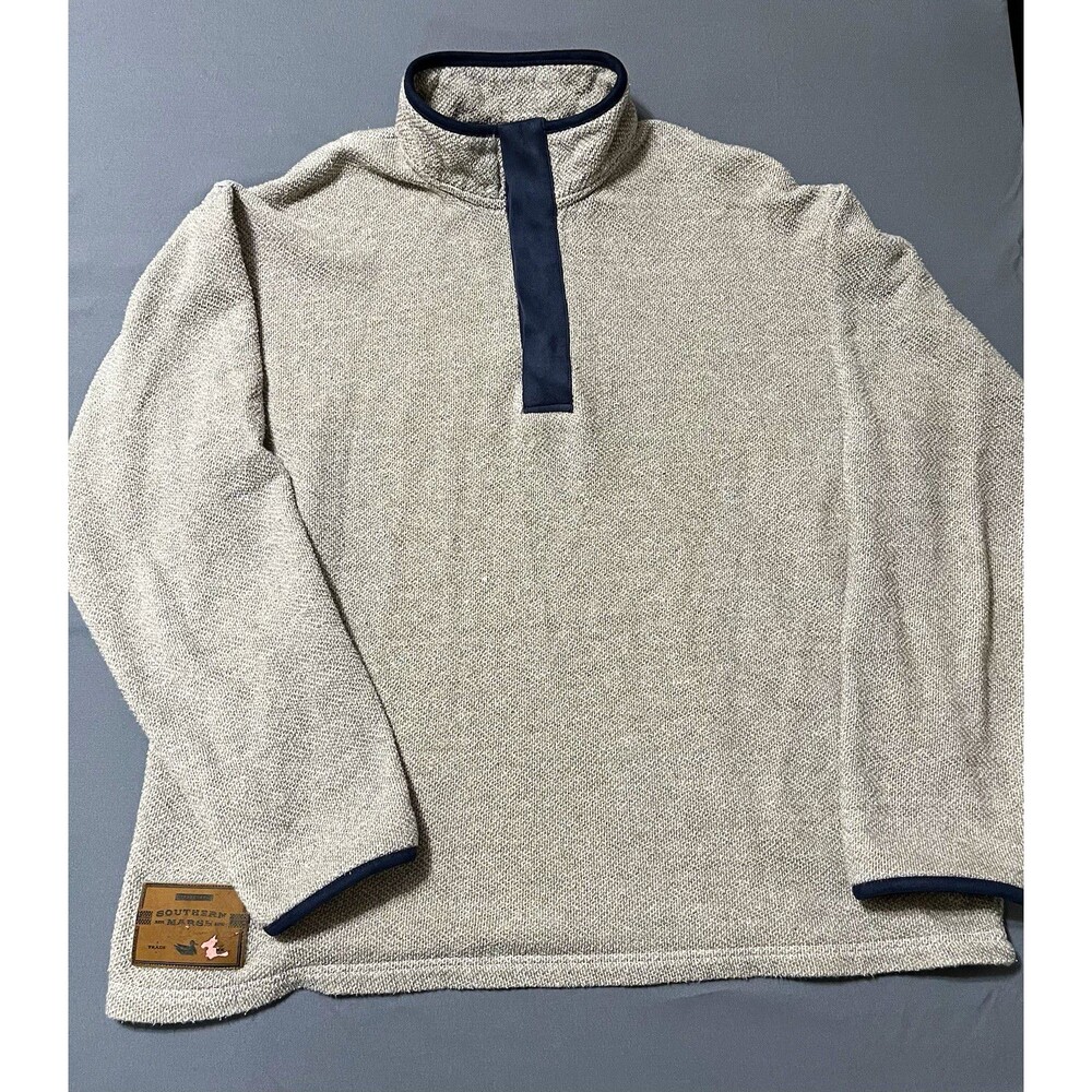 Southern Marsh Mens L Gray Mock Neck 1/4 Zip Knit Pullover Sweatshirt